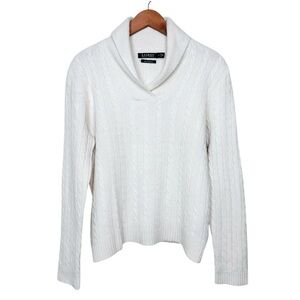 Lauren Ralph Lauren Cashmere Cable Knit Sweater Size XL Shawl Collar Cream